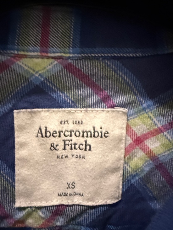 Abercrombie & Fitch Navy and Pink Plaid Flannel Shirt - Picture 2 of 3
